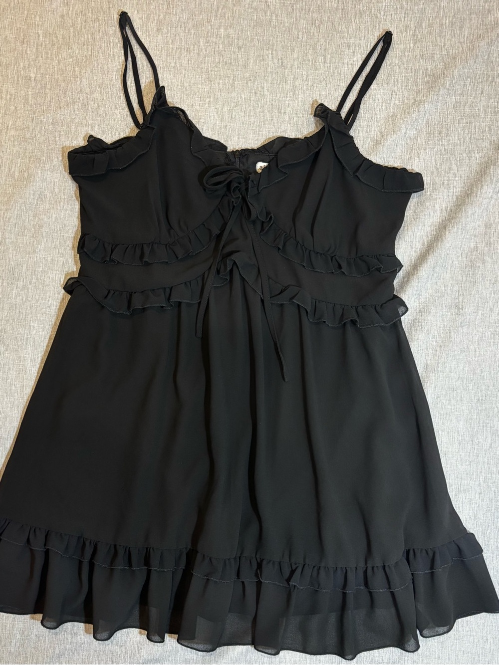 Allison and Kelly Black Ruffle Tie-Front Spaghetti Strap Dress